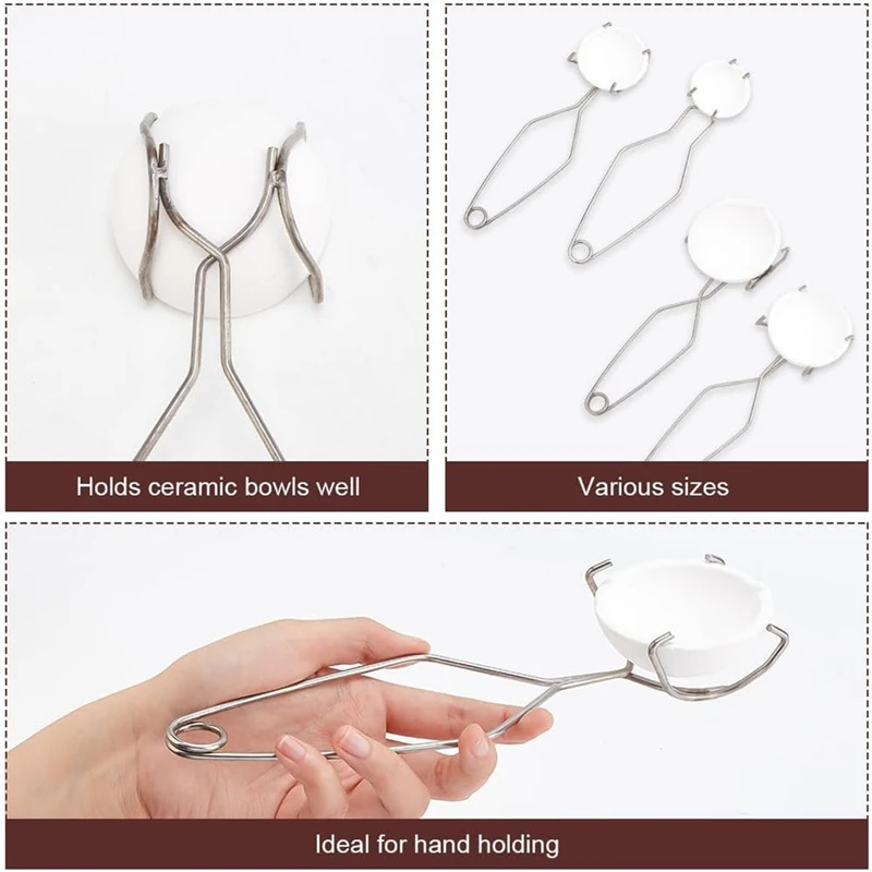 7Pcs Melting Crucible Kit For Jewelry Silver Metal, With 4Pc Ceramic Quartz Crucible Bowl Dish Cup Pot Whip Tongs Handle