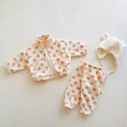 MiniAinis-Veste zippée et pantalon UNIS issants pour bébé fille, ensemble de vêtements en velours double face, manteau imbibé, automne et hiver, 2 pièces