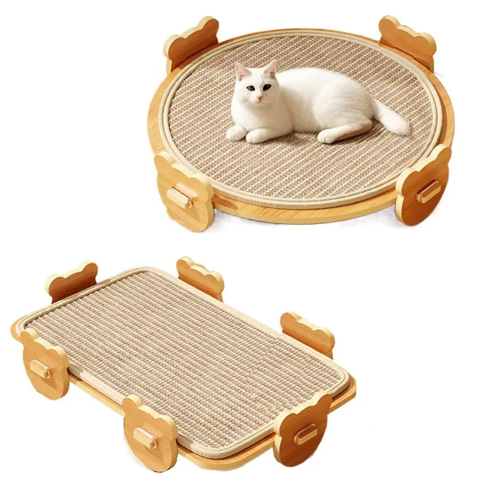 

Removable Elevated Pet Bed Anti-Scratch Wooden Base Pet Sleeping Couch Cold Feeling Sisal/Cooling Mat Cat Scratcher Board
