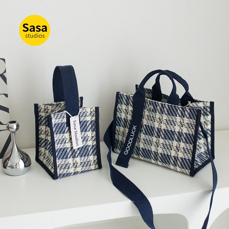 Portable Canvas Bag for Women, Houndstooth Pattern, Stripe, Waterproof, All-Match, Large Capaci, Single Tote, New Fashion