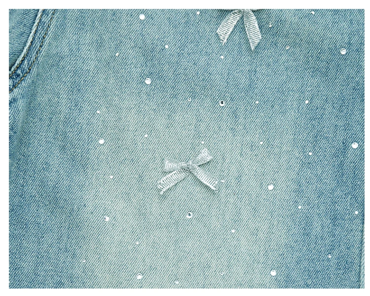 Neue Modische Kinder-Knielange Jeans-Shorts mit Schleife und Strass für Teenager-Mädchen, Lässige Capri-Jeans mit Schleife – Detail 12