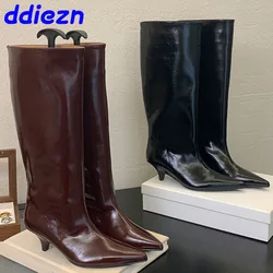 Female Slip On Footwear Modern Ladies Knee High Boots With Low Heel Shoes Fashion Pointed Toe Women Long Western Booties Shoes