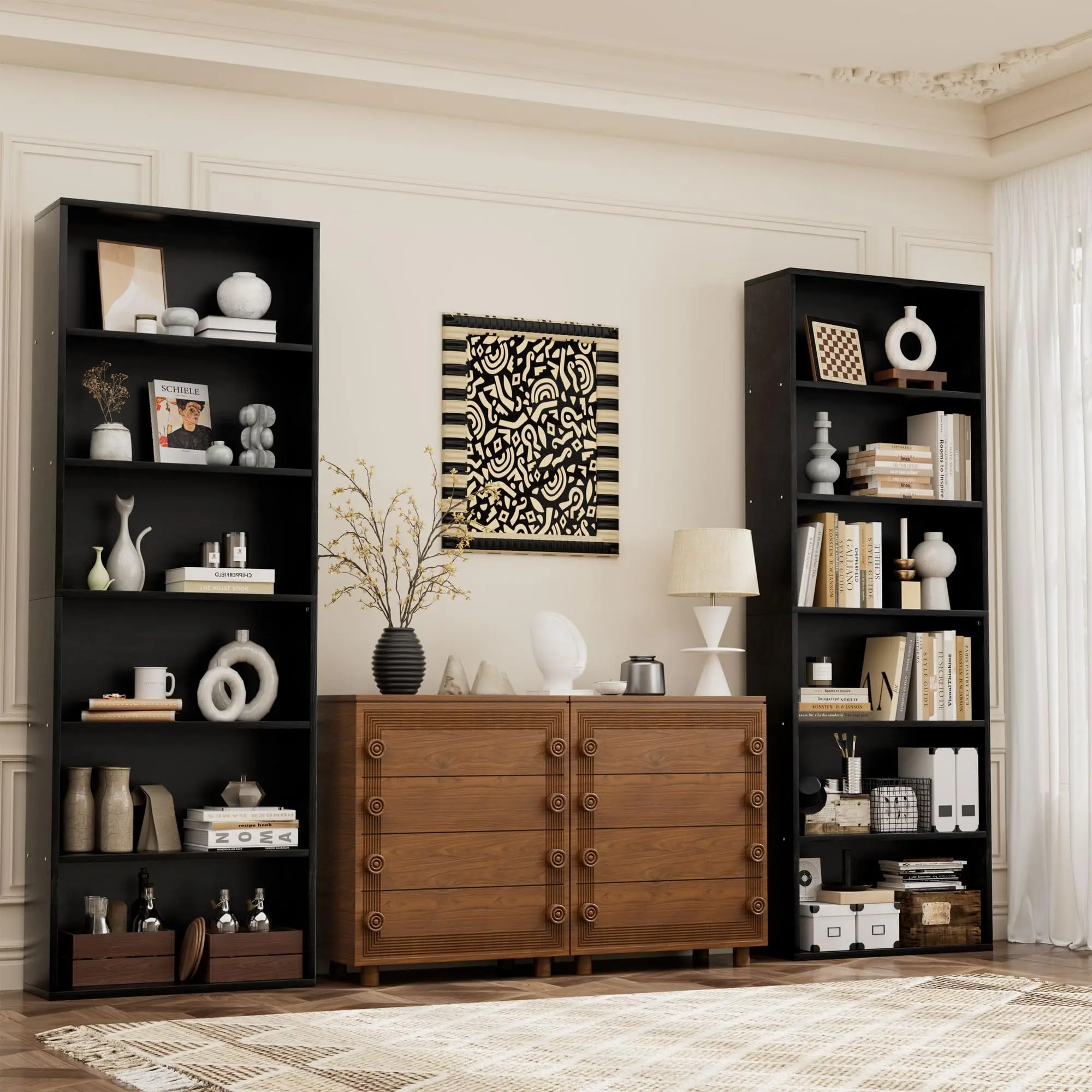 Narrow Tall Bookshelf 6 Shelf Bookcase Vertical Storage, Slim Profile Tall Narrow Storage Unit for Home Office, Living