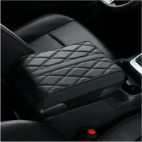 Napa Leather Memory Foam Car Armrest Mat Booster Console Universal Center Cushion Stripe Rhombus Embroider Armrest Seat Box