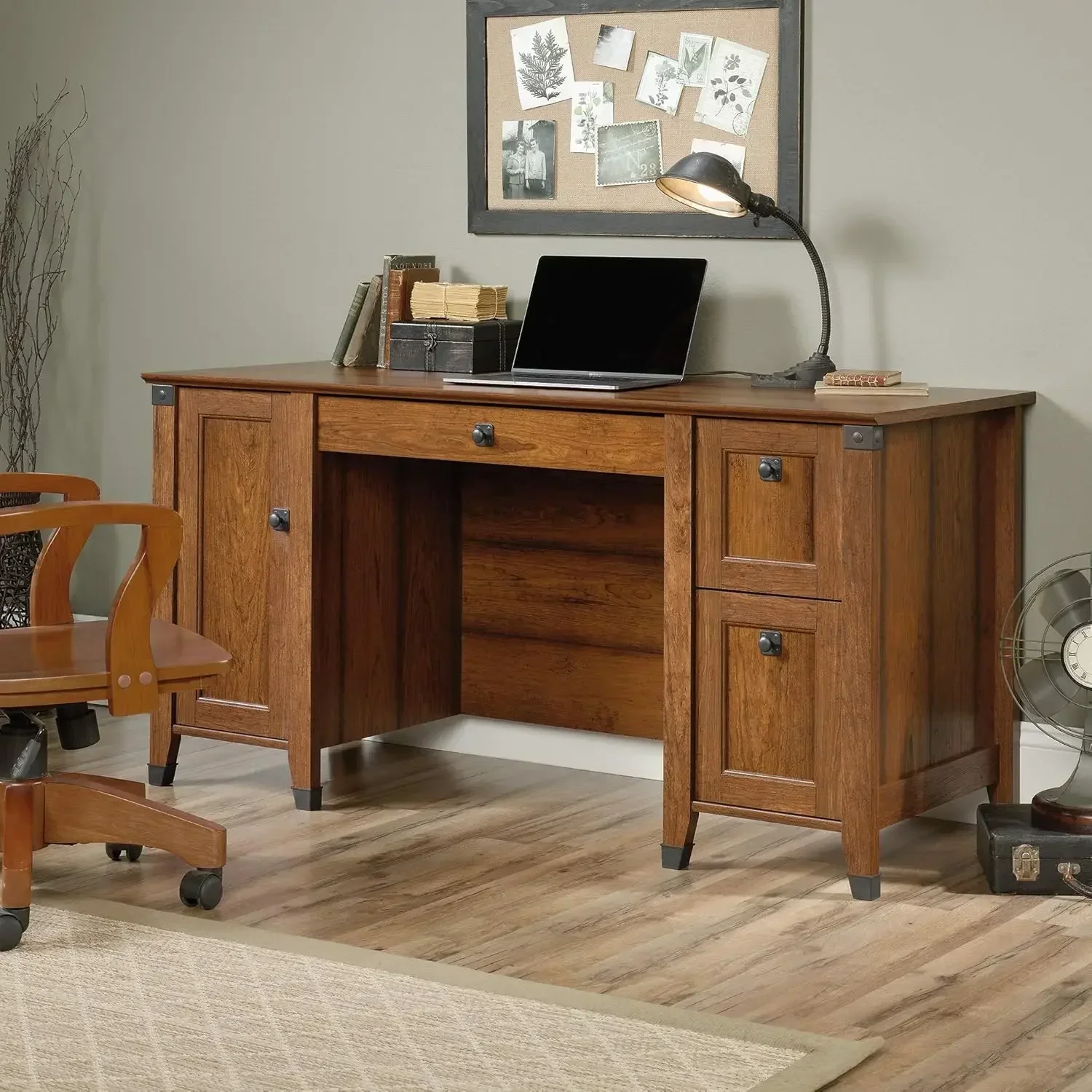 Carson Forge Rustic Vintage Computer Desk with Drawers Storage, in Washington Cherry finish