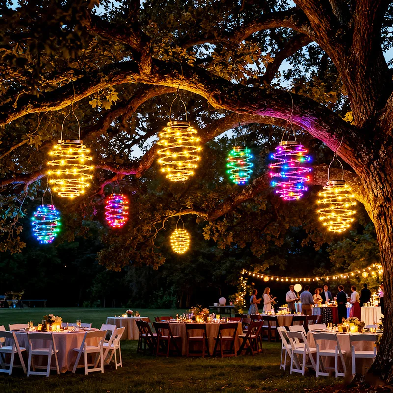 

4pc Solar Spiral LED Lanterns 24 Leds Solar Garden Lamp Outdoor Decorative Hanging Fairy Light Waterproof for Garden Patio Porch