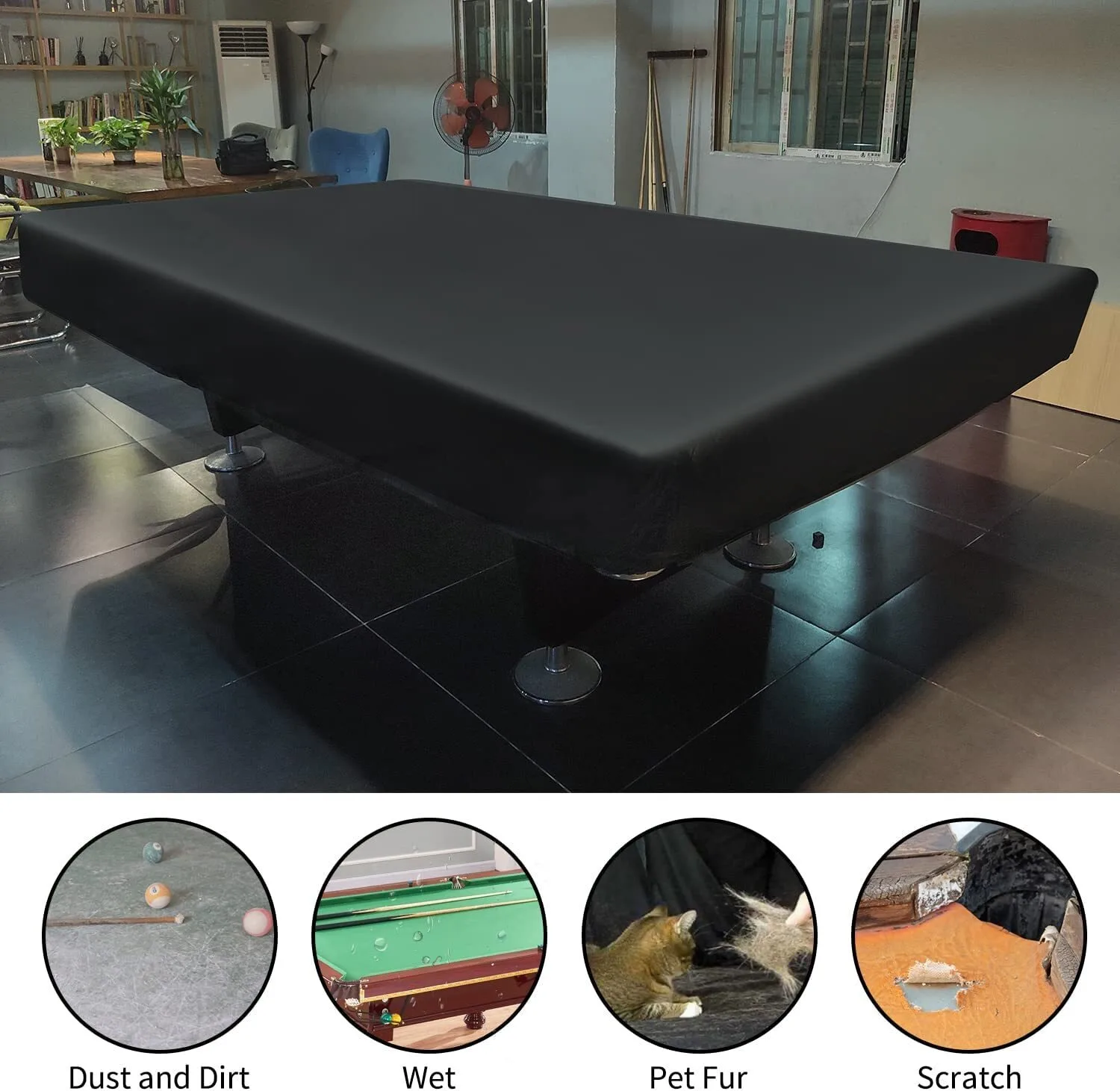 7FT Outdoor Pool Snooker Billiard Table Cover Polyester Waterproof Dust Black