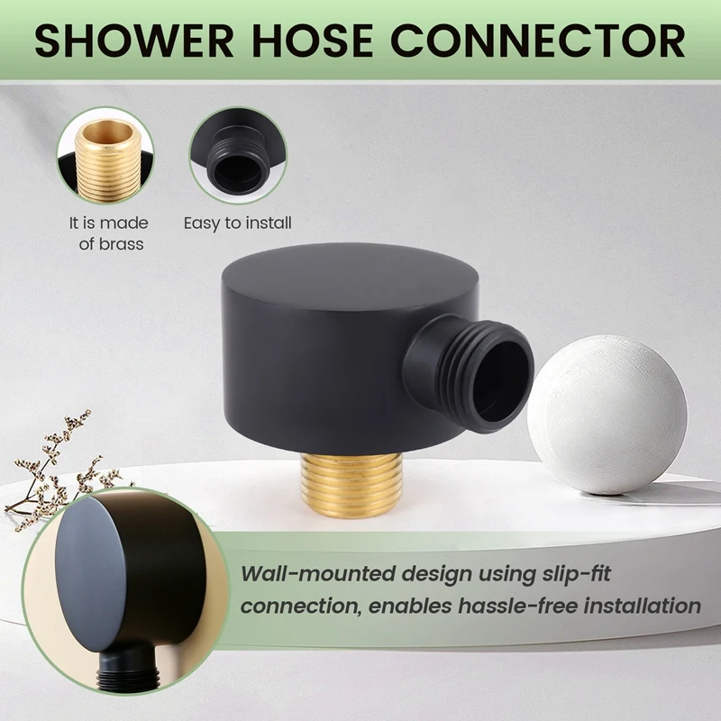 Gomito di alimentazione a parete, accessori per connettore per tubo doccia rotondo in ottone per montaggio a parete G1/2 pollici uscita acqua per doccia-nero