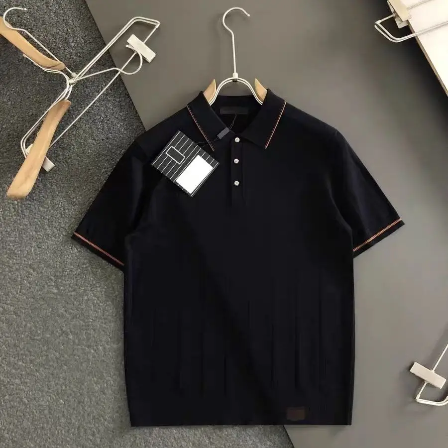 

Light luxury high-end polo shirt with lapel, summer slim fit short sleeved new knitted shirt, men's striped casual T-shirt