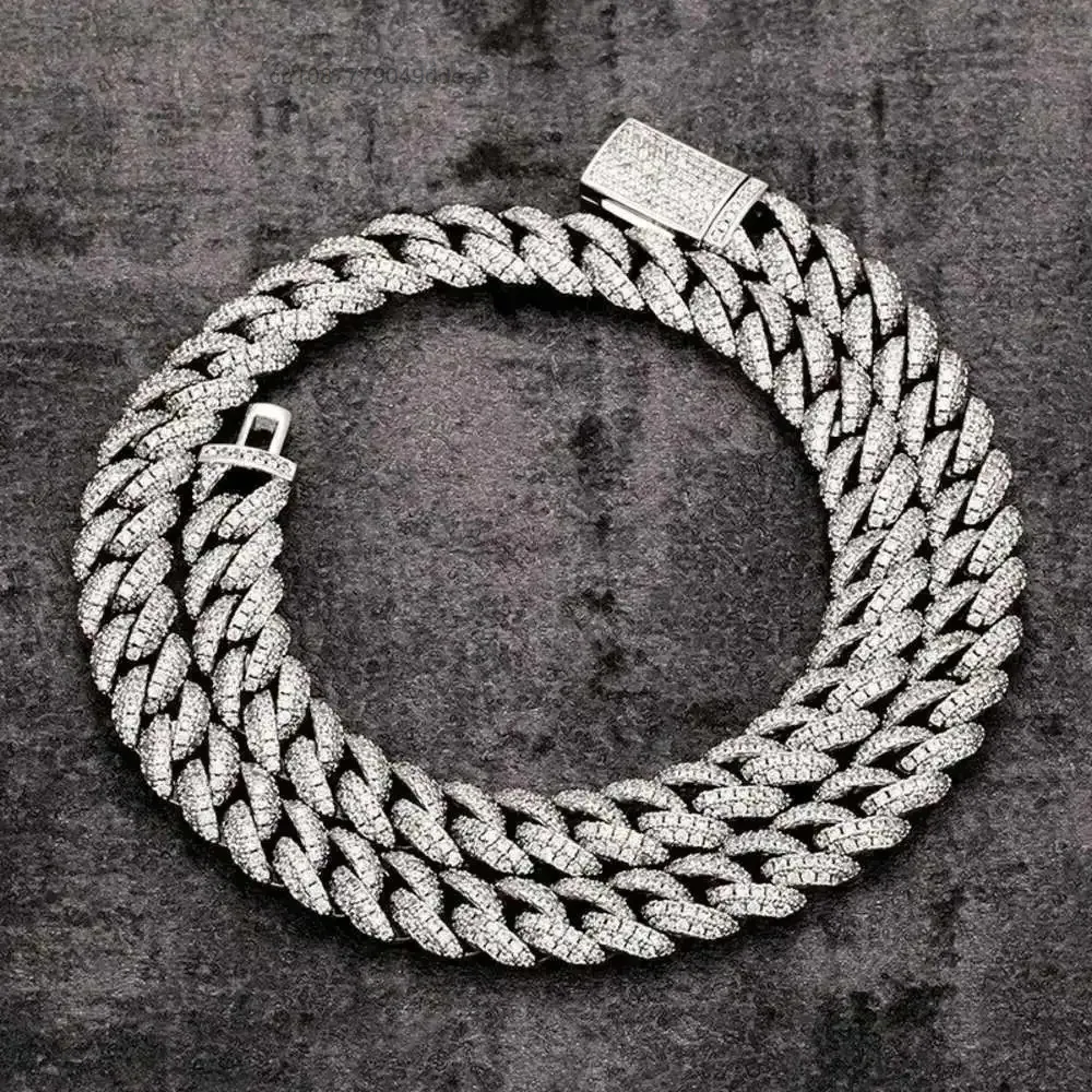 10 مللي متر فضة الكوبية ربط سلسلة مع مويسانيتي الماس مثلج خارج 925 الفضة ميامي الكوبية ربط سلسلة القلائد #1