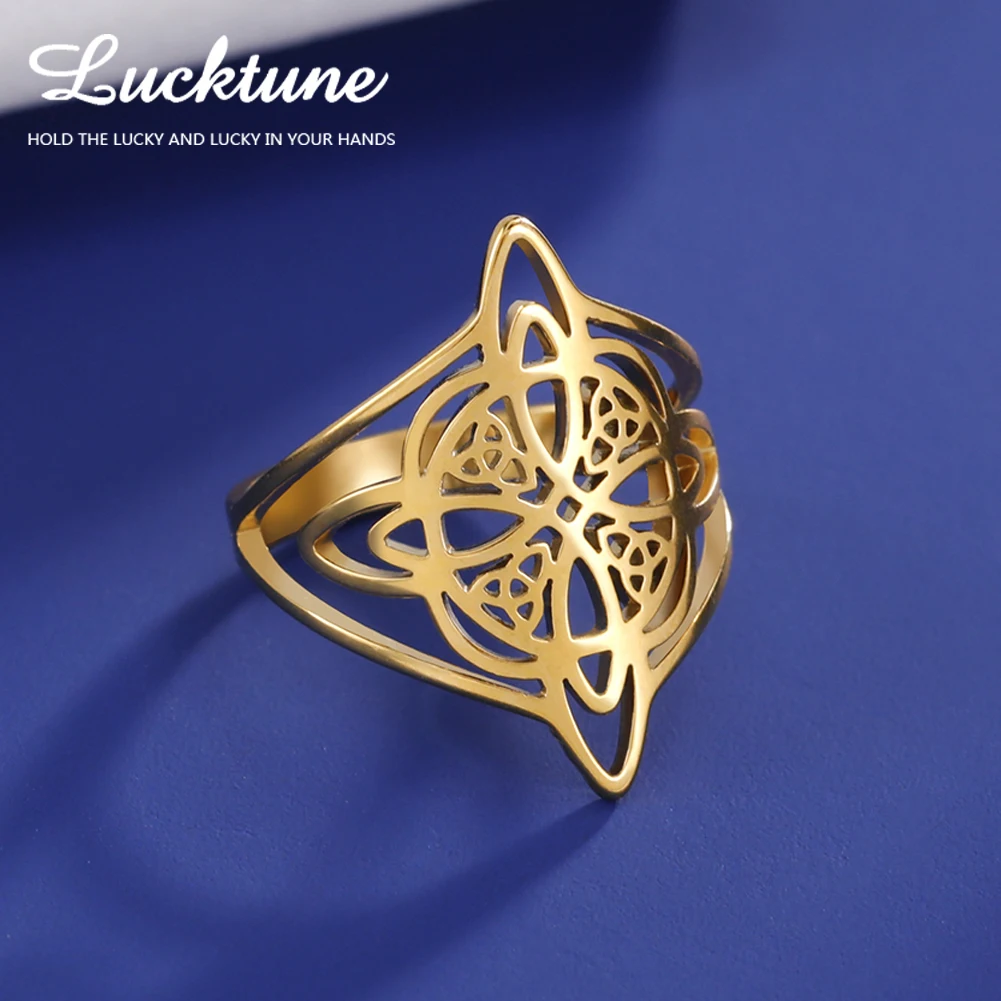 Lucktune Witch Knot Rings Stainless Steel Irish's Knot Witchcraft Amulet Couple Ring for Women 2025 Wicca Jewelry Wedding Gift