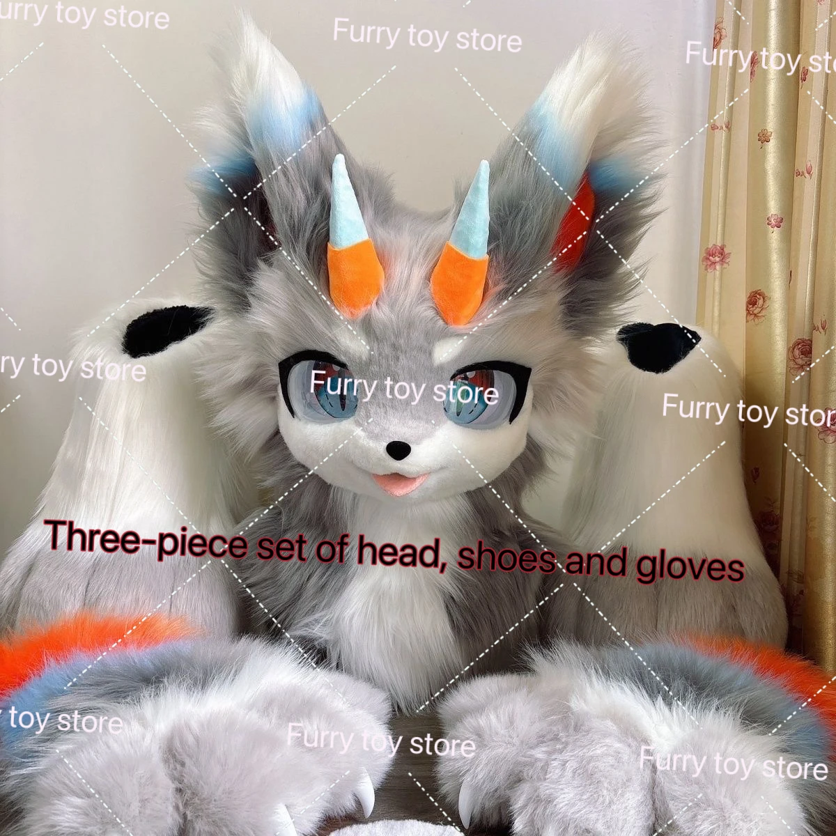 Fursuit Head Shoes Claws Tail Four-Piece Set Cute Furry Cosplay Dog Wolf Head Costumes Customized Fursona Head Comiket Furries