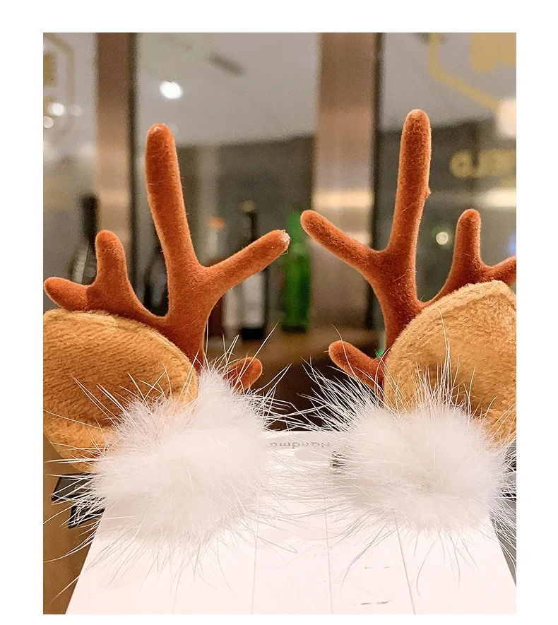 Christmas Headband Reindeer Antlers Horn Flower Hair Band Clasp Headwear for Kids Adult New Year Navidad Party Halloween Cosplay