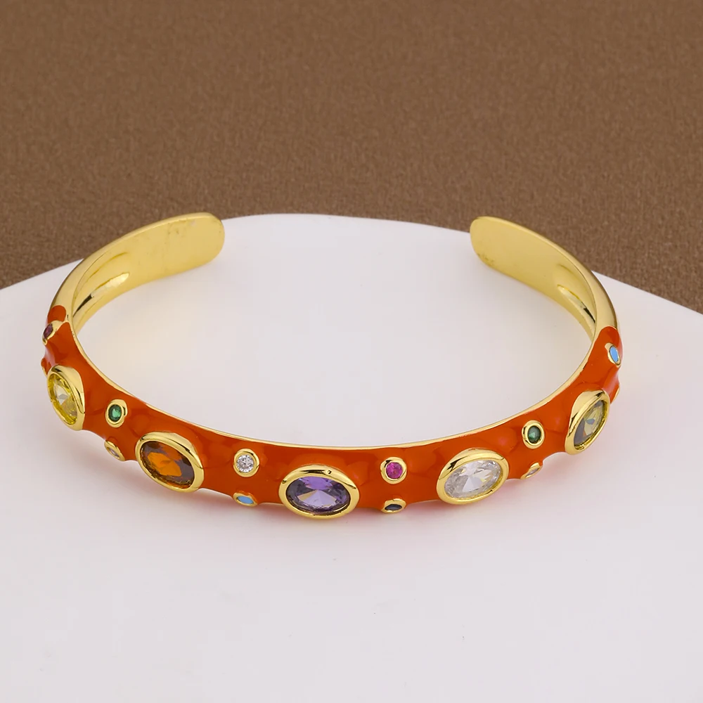 2023 Luxury Multicolor Zircon Golden Bracelet Women Jewelry Oil Drop Fashion Open Adjustable Charm Bangles