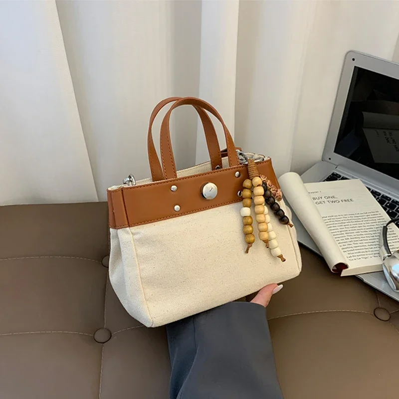 

Simple Versatile Commuter Women Shoulder Bags Contrast Color Design Canvas Crossbody Bag Female Daily Out Handbags