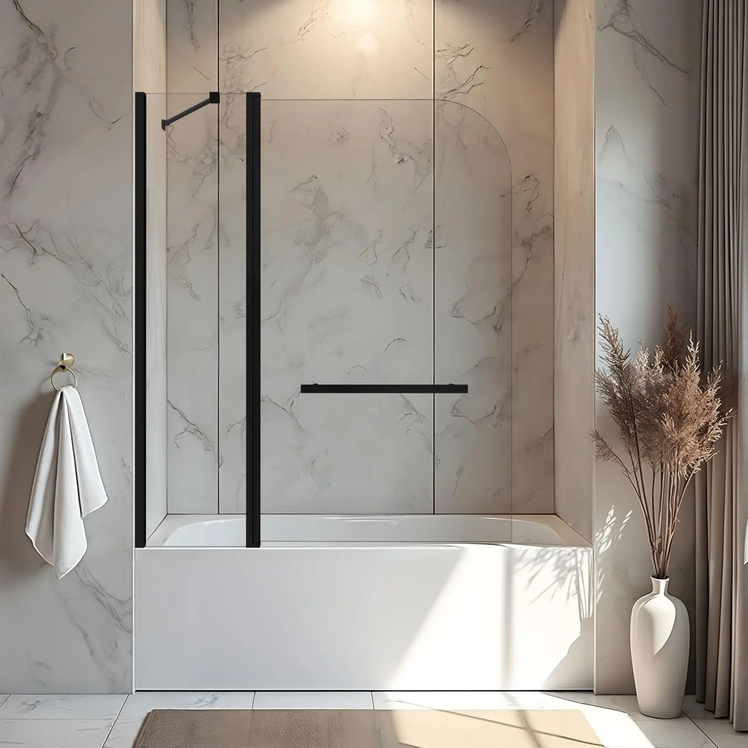 

Bathtub Shower Door, 48" W x 58" H Frameless Tub Shower Door, 1/4" (6mm) SGCC Tempered Glass Bathtub Glass Door, 180° Rotation B