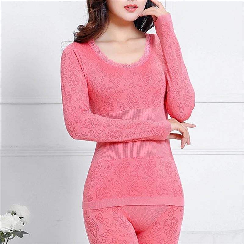 2022 Lace Thermal Underwear Sexy Ladies Clothes Winter Seamless Antibacterial Warm Intimates Print Long Women Shaped Sets