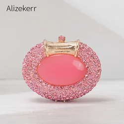 Alizekerr Borsa da sera in cristallo di forma ovale Boutique da donna Splendida pochette con diamanti di classe e borsette Festa di nozze da sposa