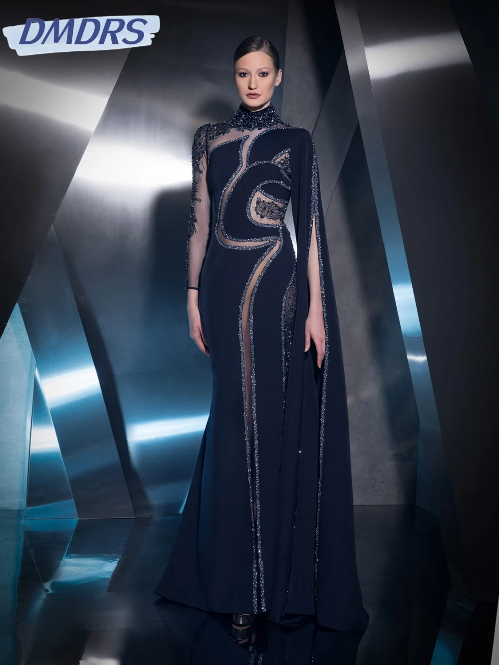 

Sparkling Beaded Satin Mermaid Long Evening Dress Elegant High Collar Wedding Party Gown 2026 Customized Stylish Prom Dresses