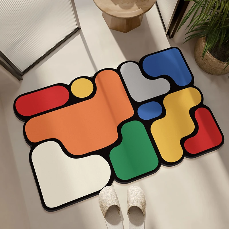 Diatom Mud Bathroom Door Mat Absorbent PVC Foot Mat Dopamine Color Minimalist Home Carpet Creative Geometric Mats Non-slip Rug