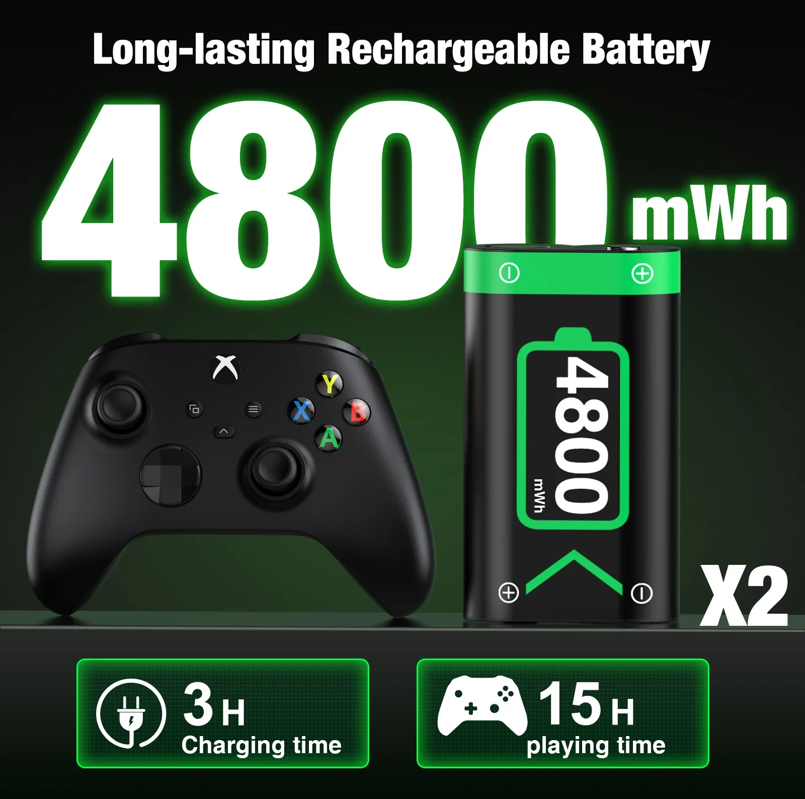 BEBONCOOL 2*4800mWh Batteries For XBOX One Controller Rechargable Battery For XBOX One S/X/XBOX Serise X/S Gamepad Battery Pack