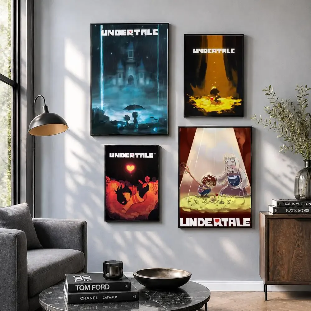 Hot Video Game U-Undertale Poster  Big Self-adhesive Art Waterproof Sticker Coffee House Dorm Room Wall Decor