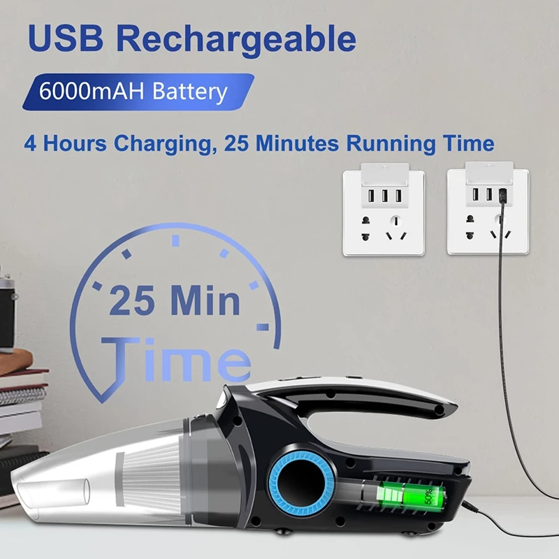 Aspirateur de Déterminer Sans Fil, Rechargeable et Portable, 8000Pa, pour Voiture, Cheveux de Maison