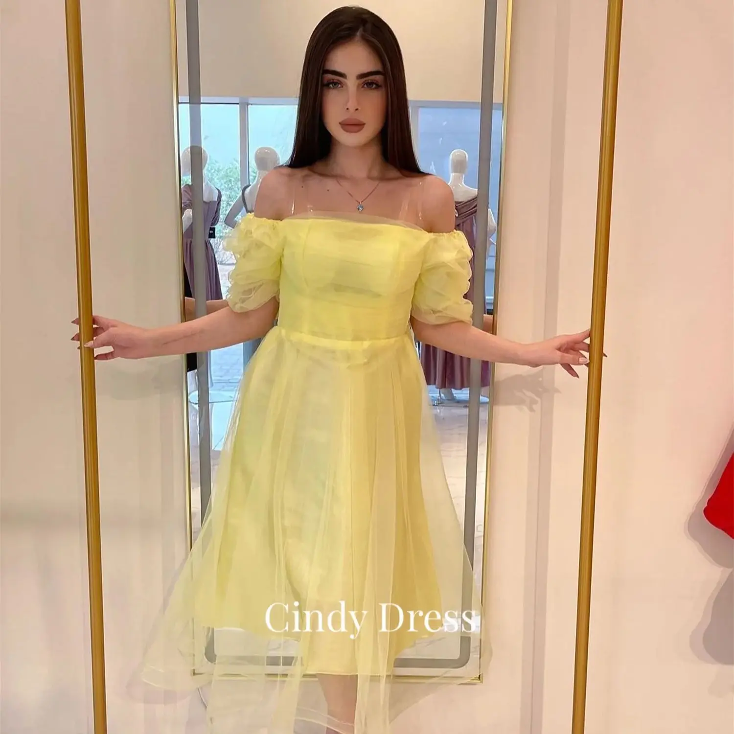 

Cindy Yellow Womens Dresses Saudi Arabia Party Dress for Wedding Formal Occasion Mesh Long Tube Top White Elegant Pretty Women's