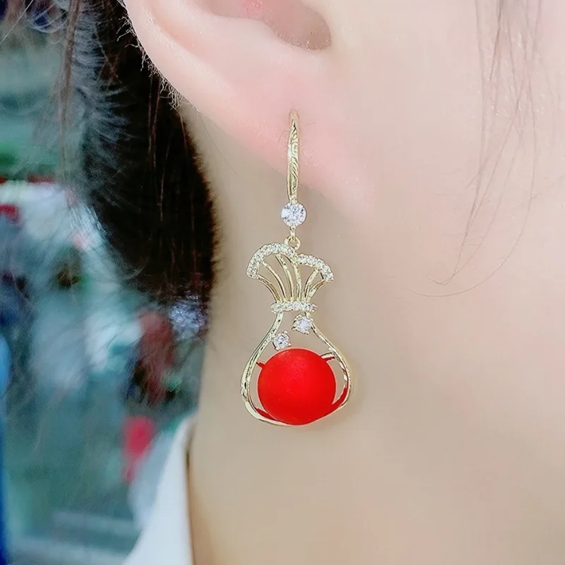 2022 New Fashion Oversized White Pearl Drop Earrings for Women Hollow Vase Shape Zircon Wedding Earrings Jewelry Gift