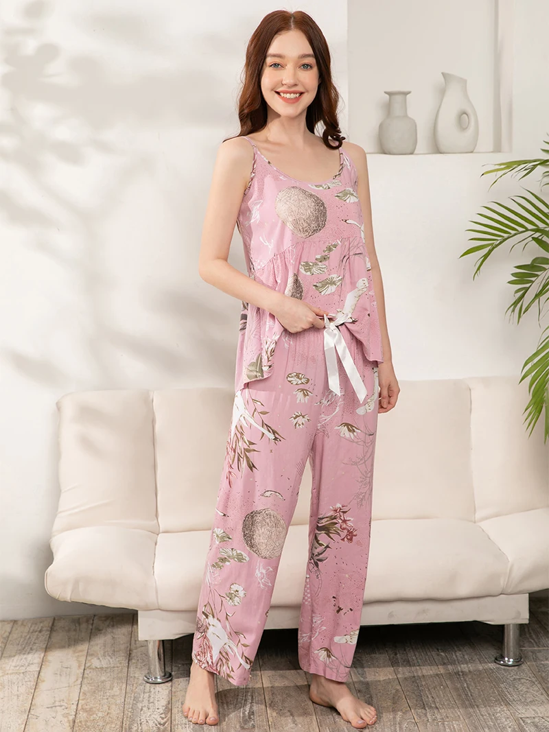 Plus Size S-3XL Ladies Pajamas Set 3pcs 100% Viscose Printed Women Comfort Loose Homewear Large Size Femme Sleepwear Pijamas