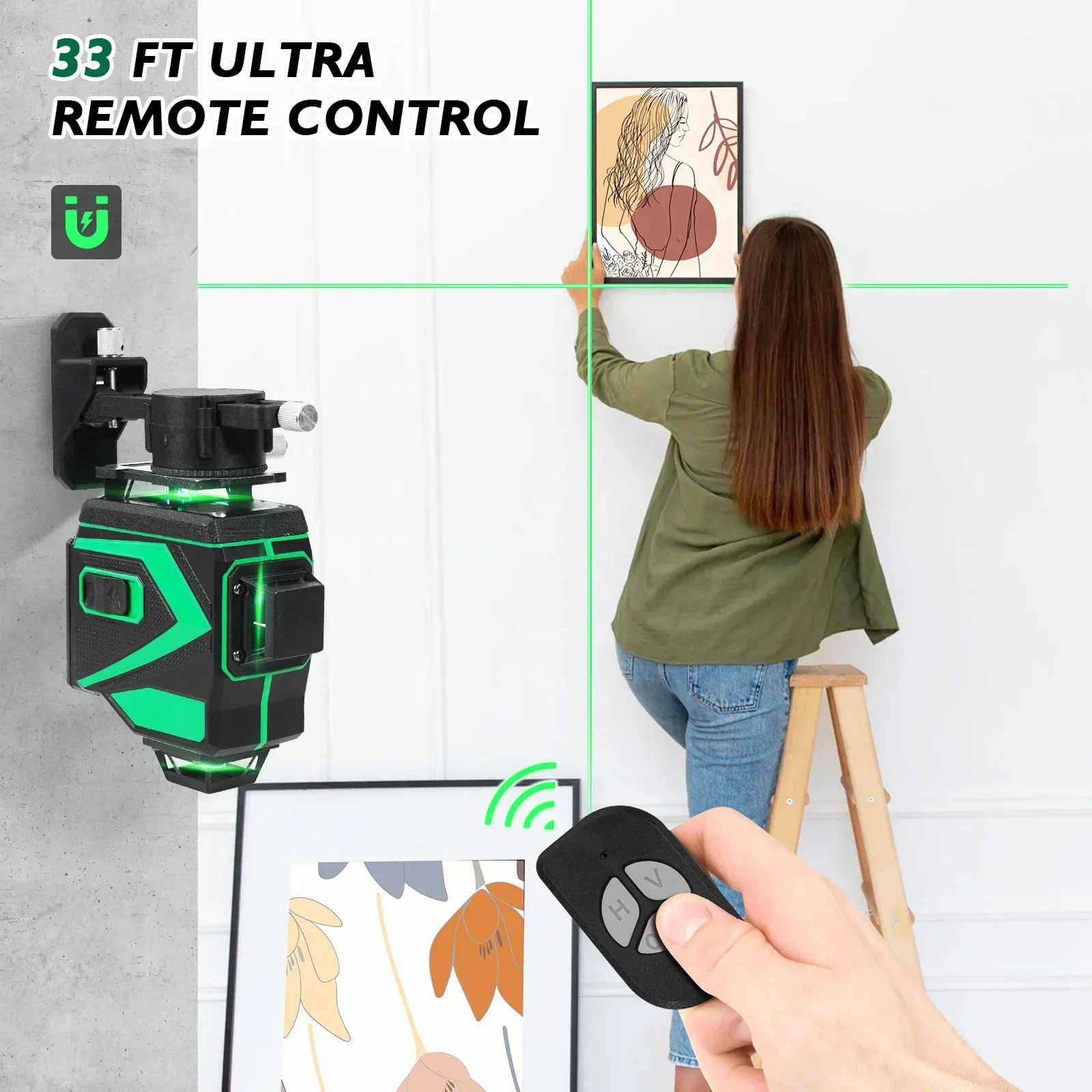 

ACSTFR High Accuracy Self-leveling 360 Degree Horizontal Vertical 16 Lines Green Laser Level Meter With 2 Batteries