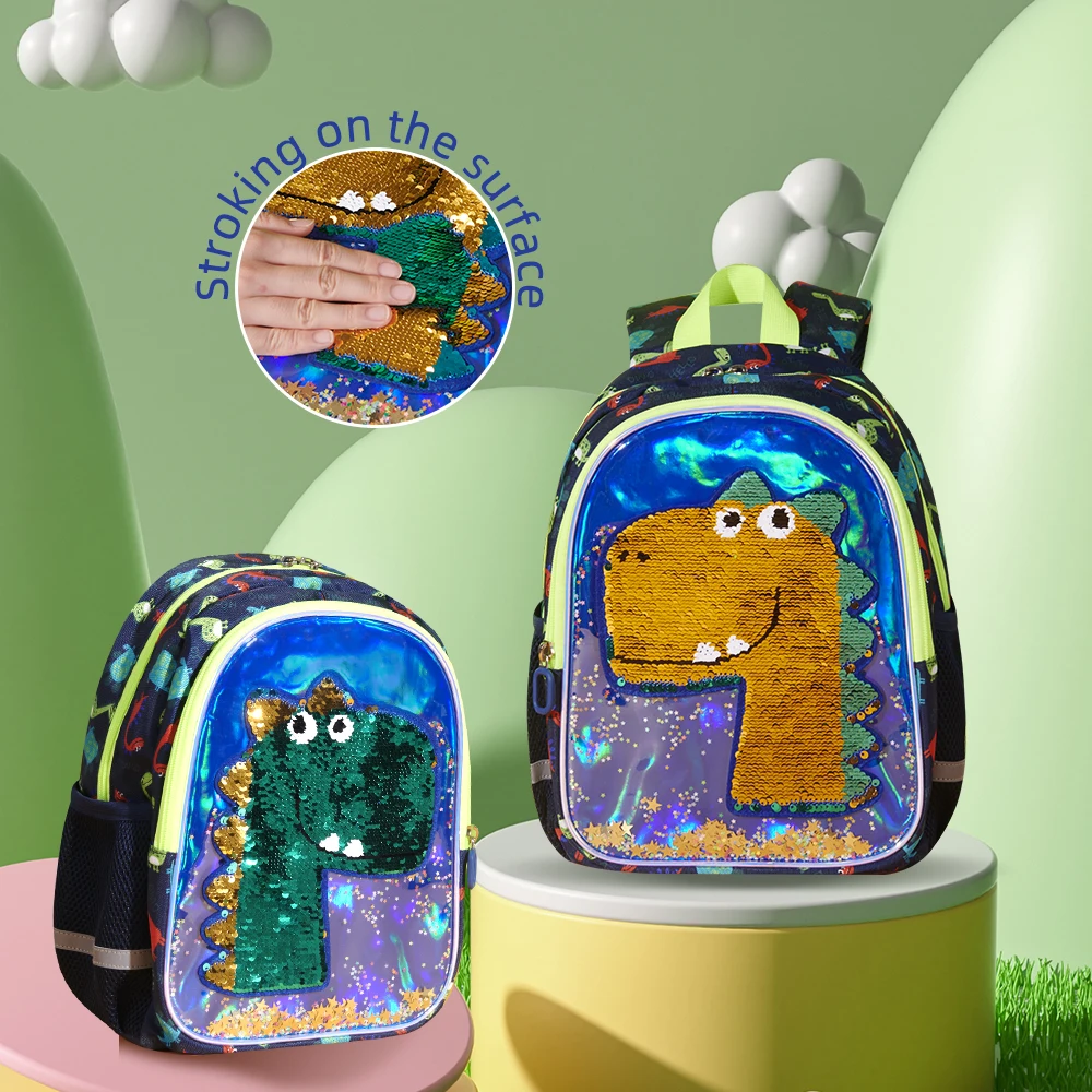 

Dinosaur Sequins Kindergarten Cartoon Backapck Schoolbags Children Girls Boys Satchel Students Back to School Bag