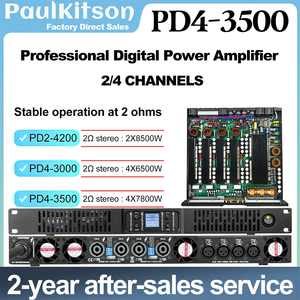 Paulkitson PD4-3500 Professioneller Audio-Leistungsverstärker 4x7800W 2OHM 4-Kanal Digital-Verstärker PFC 100-240V XLR SPEAKON Bühnen-DJ-Subwoofer