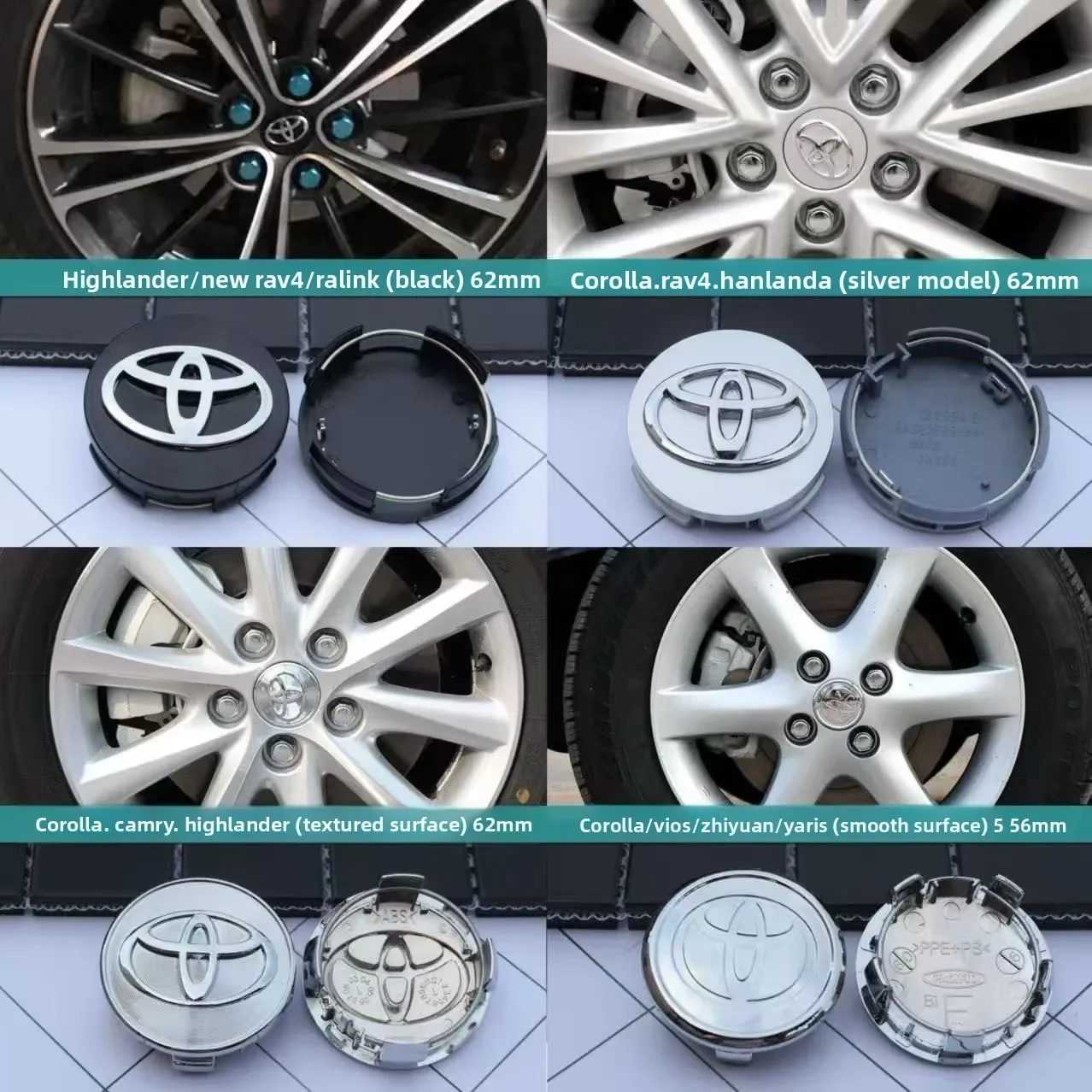 

4pcs/set 62mm Car Wheel Center Hub Cap Badge Logo Rim Emblem For Toyota Corolla Camry Yaris CHR Rav4 Auris Verso Avalon