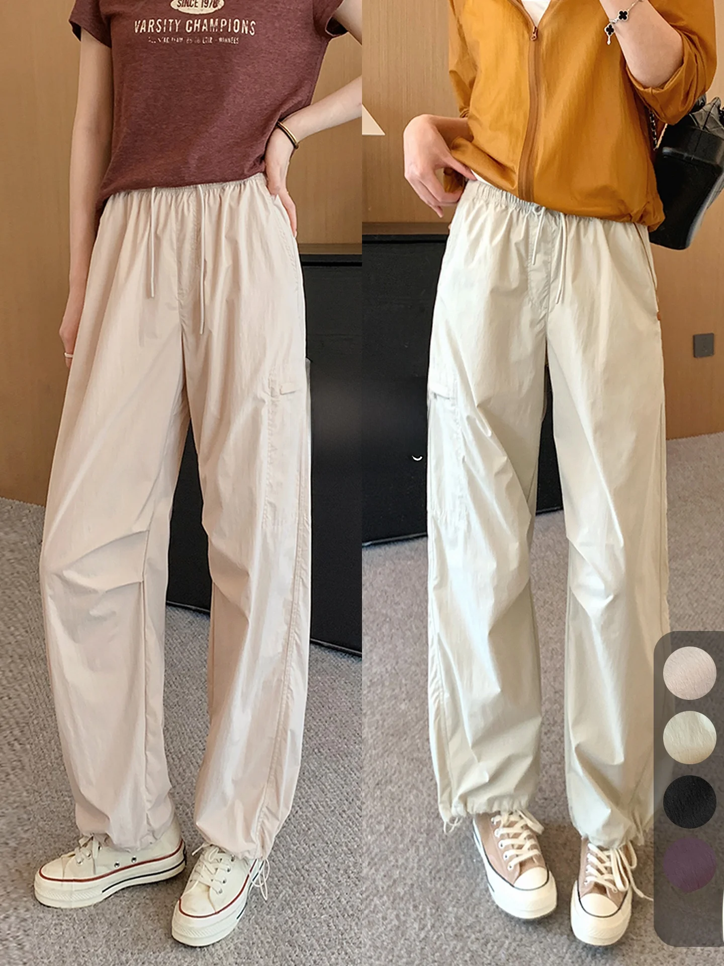 

Quick Dry Anti Wrinkle Women's Straight Leg Work Pants Summer Casual Trousers High Waist Elastic Waistband Pocket Detail