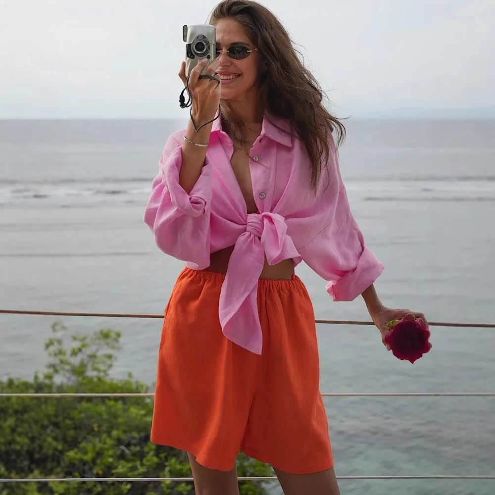 

Women's Cotton irt Lazy Fold Collar Long Sve Loose Casual Sun Protection irt Thi Polyester Fiber Autumn Season