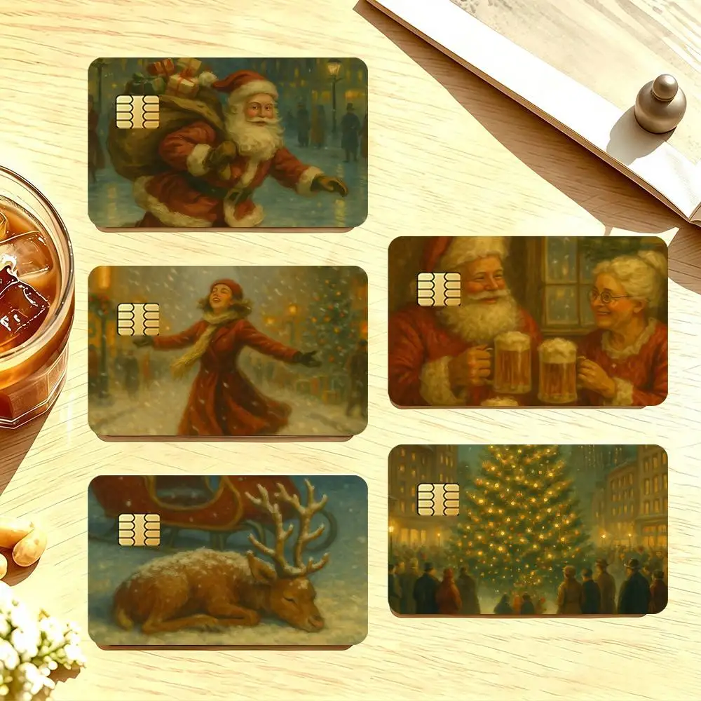 Christmas Santa Claus Credit Card Public Transportation Cards Protective Sticker Waterproof Card Face Decoration 4PCS