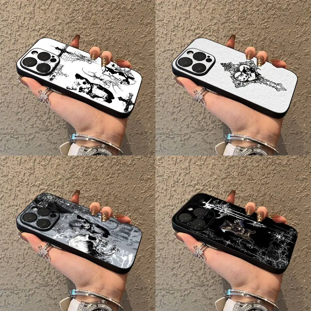 

Gothic Coquette Cyber Sigilism Cross Cat Phone Case For iPhone 17,16,15,14,13,12,Pro,Max,Plus,E,SE4,Air,Mini Black Soft Box