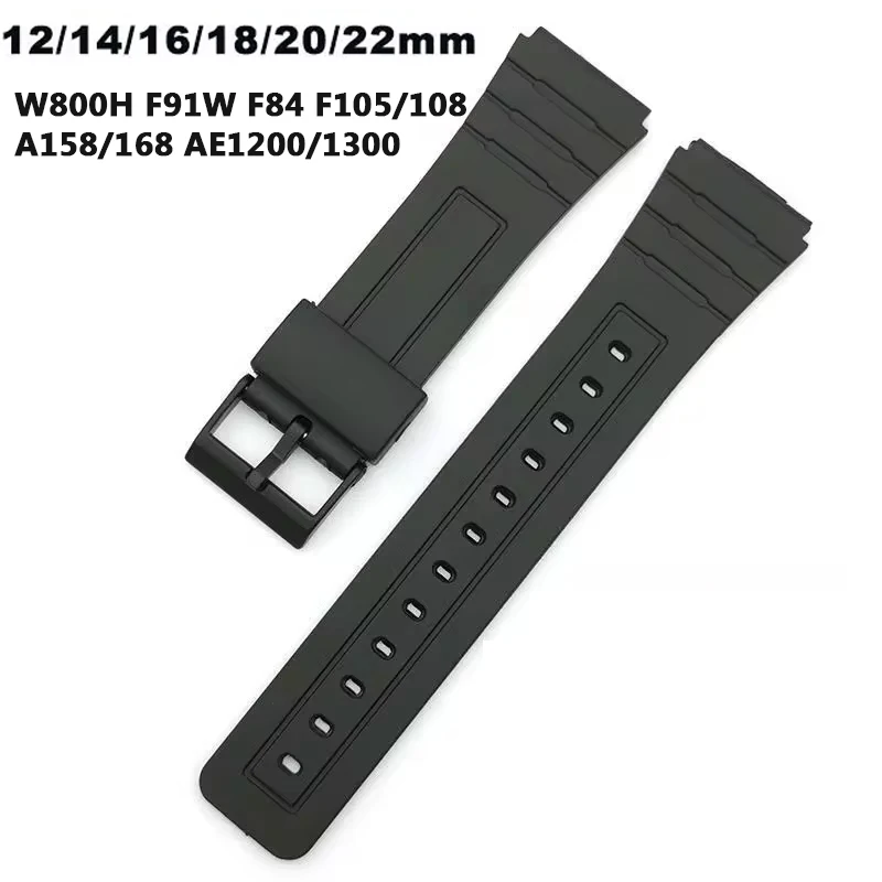 16mm 18mm 20mm Watchband For F-91W Black Resin Watch Bracelet Wristband W800H F91W F84 F105/108 A158/168 AE1200/1300 strap