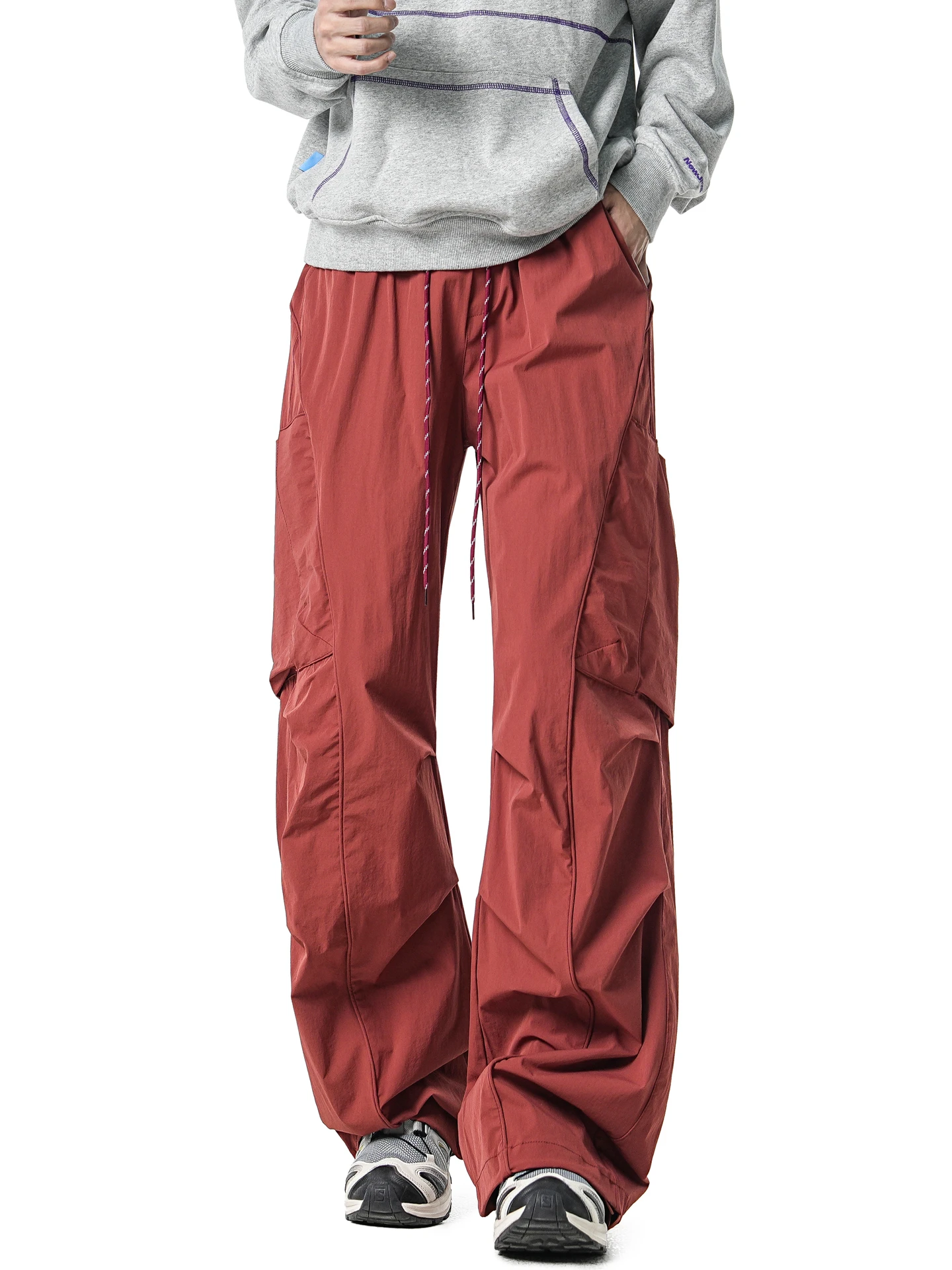 

Trendy American Dstring Elastic Function Sports Cargo Pants Men Spring Loose Match All Wide Leg Long Trousers Casual Pants