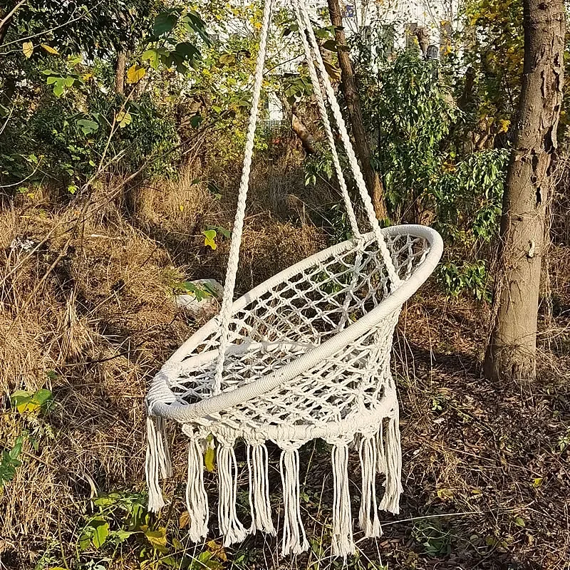 2025 Nordic Garden Handmade Knitted Round Hanging Hammock Outdoor Indoor Bedroom Baby Kids Hanging Chair Children Swing Home