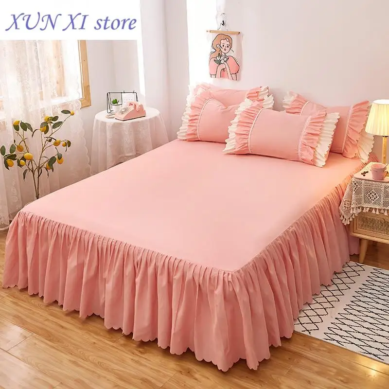 

New1pc Ruffles Bed Sheet Yellow Color Plain Dyed Bed Skirts 120/150/180/200 Decoration Bed Skirts(Pillowcase need order)