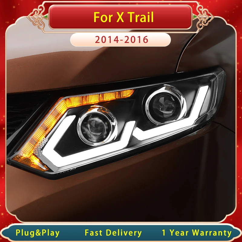 

Автомобильные фары для Nissan X-trail 2014-2017, улучшенные фары с двумя U-образными фарами, аксессуары для автомобильных фар