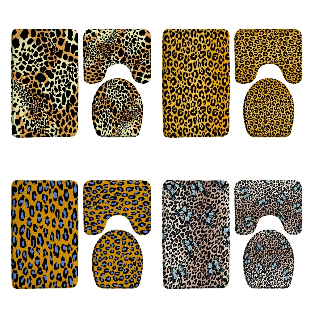 

Leopard Memory Foam Bath Rug Wild Animal Big Cat Skin Butterfly Sexy Woman Jaguar Safari Brown Bathroom Mat Set Toilet Lid Cover