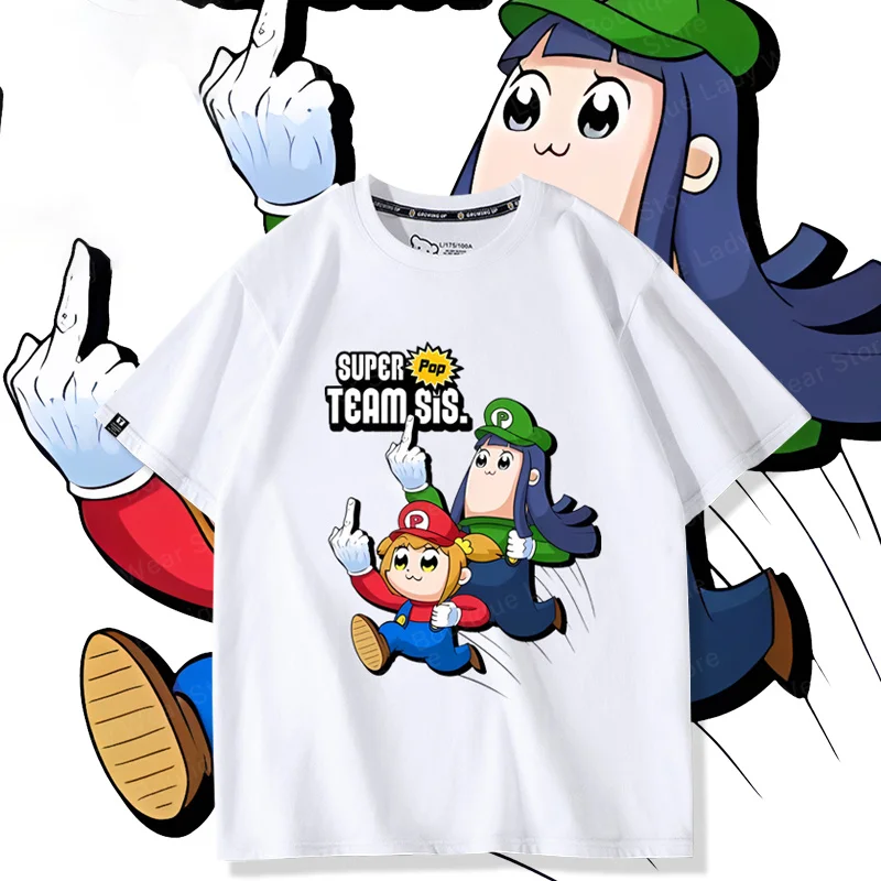 

Pop Child And Pipi Beauty Daily Co-Branded Super Mario Short Sleeve Couple T-Shirt Cotton Y2K Style Couple Men Women T-shirt