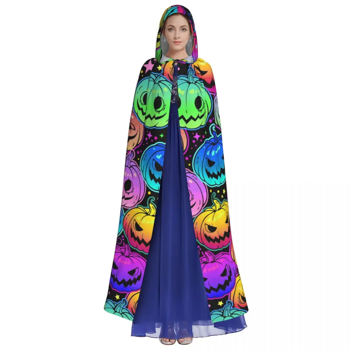 Colorful Pimpkin Adults Unisex Halloween Cloak Velvet Cloak Cape Wizard Hooded Party Halloween Cosplay Costume