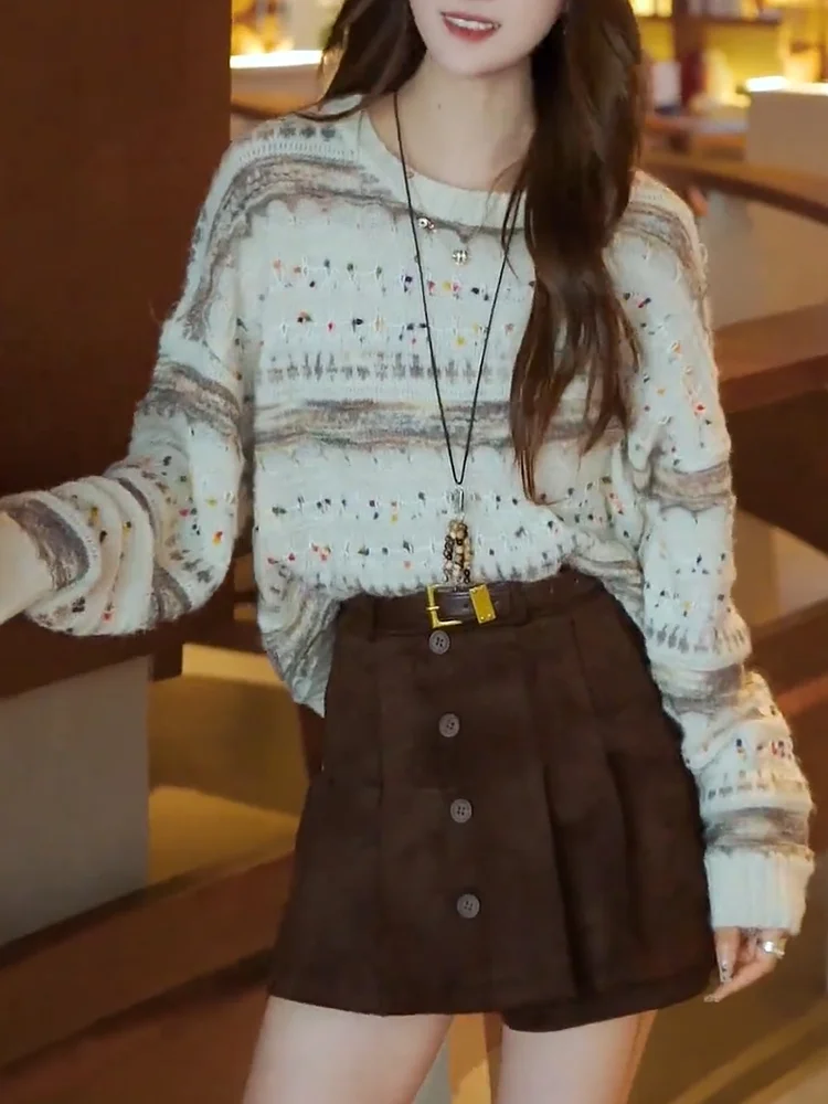 

Ele Heavyweight round Ne Sweater Autumn New Sle plus Size Versatile Slimming Top Quali Korean Loose Fit Long Sve