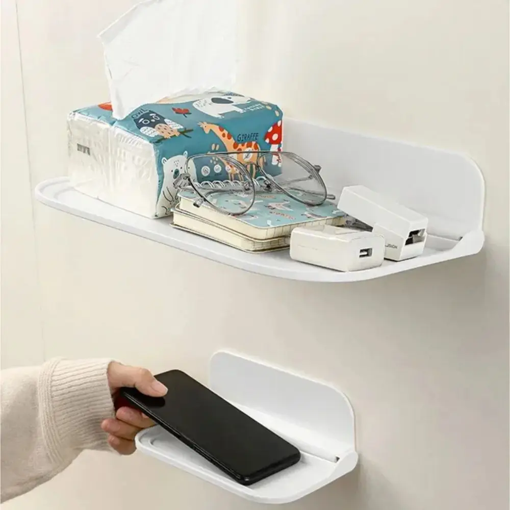 Folding Wall Mounted Shelf Saving Space Foldable Storage Rack Punch-Free Phone Holder Wifi Router Storage Tray BathroomOrganizer