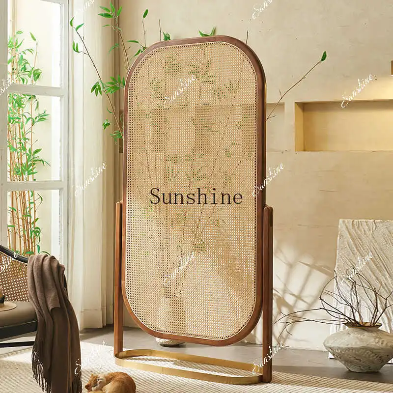 

Nordic rattan screen removable household simple solid wood shelf bedroom living room seat screen porch partition FT