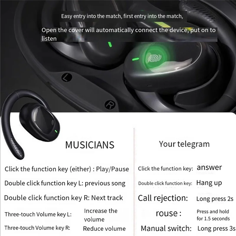 

Excellent-Air Conduction Earphone Kit Hanging Ear Wireless Headset Kit Bluetooth 5.3 Stereo Bluetooth Headset Wireless Charging